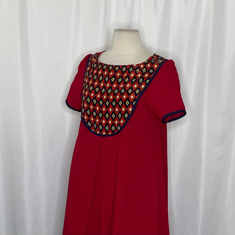 DEAR CREATURES Red Diana Dress Retro 60's A-Line Shift Geometric Diamond X-Small - Picture 7 of 12